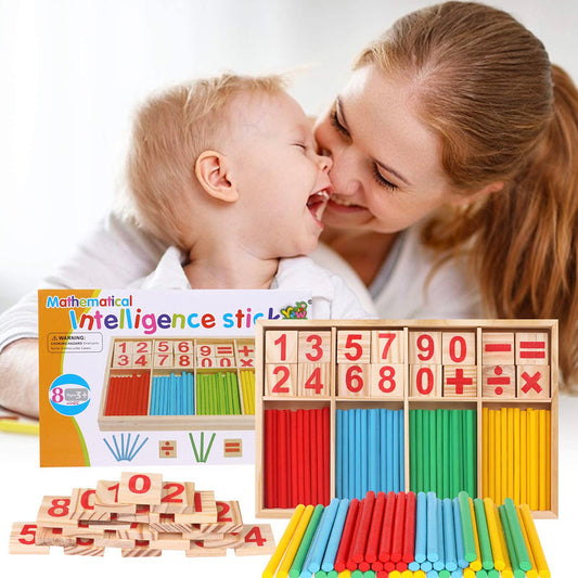 Wood Toy Counting Rods Mathematical Intelligence Sticks